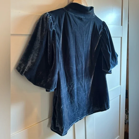 Free People Claudia Velvet Puff Sleeve Blouse - Picture 3 of 15